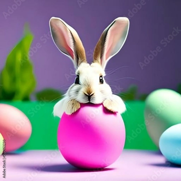 Fototapeta easter bunny with easter eggs generative AI
