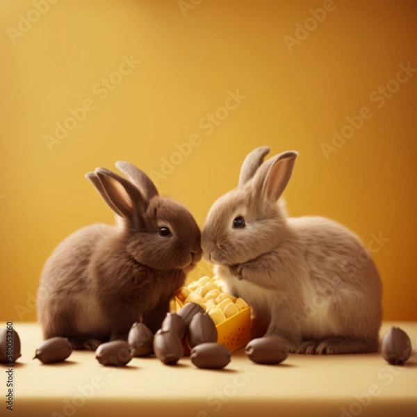 Fototapeta easter bunny and eggs generative AI
