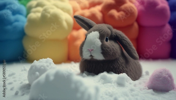 Fototapeta easter bunny with easter eggs generative AI