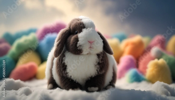 Fototapeta easter bunny with easter eggs generative AI