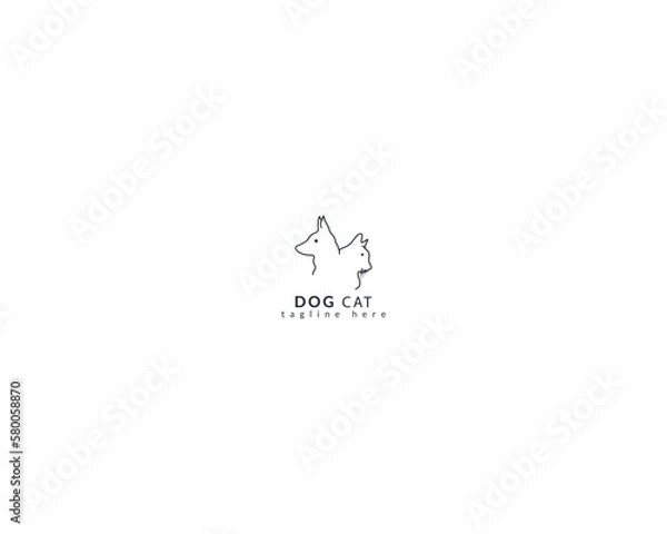 Fototapeta Dog and cat logo design template vector, line of pet logo design suitable for pet shop, store, cafe, business, hotel, veterinary clinic, Domestic animal vector illustration logotype, sign and symbol