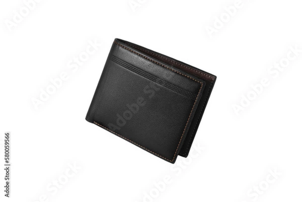 Fototapeta Top view of black leather wallet on transparent background. PNG format