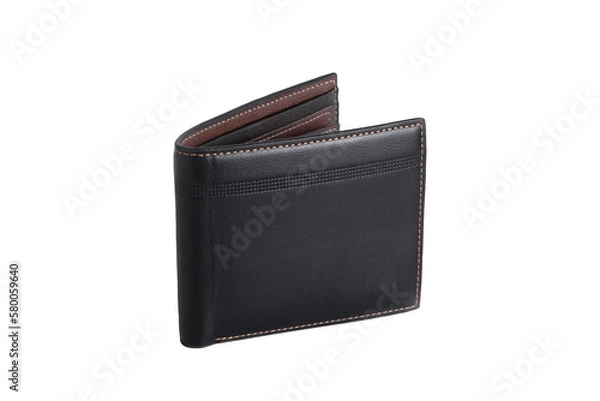 Fototapeta Top view of black leather wallet on transparent background. PNG format