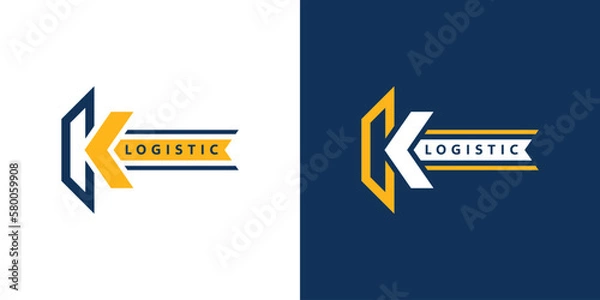 Fototapeta Logistic Logo, Letter K and Arrow Icon. K Logistics Logo. Flat style logo design template. Vector illustration