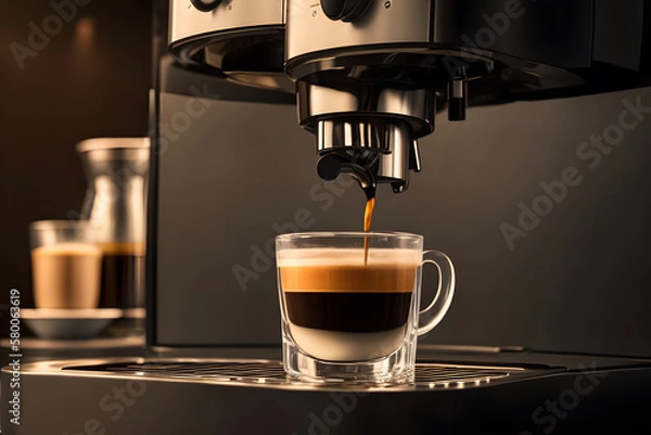 Obraz Coffee extraction from professional coffee machine. Generative AI