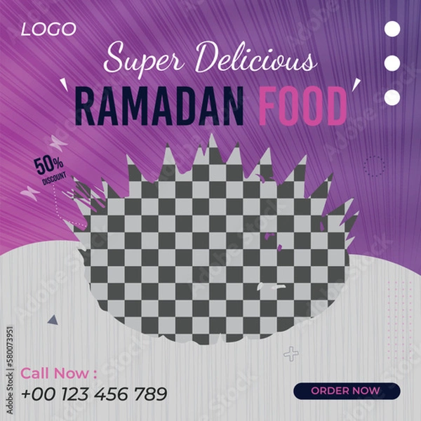 Fototapeta  Vector ramadan special offer restaurant food menu business marketing social media post or web banner template design with abstract background, logo and icon. 