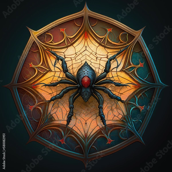 Fototapeta Detailed black widow spider mandala art on a black background. Created with Generative AI technology.