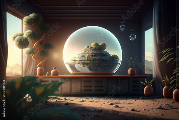 Fototapeta Futuristic office still life at a shipping company. AI generated illustration.