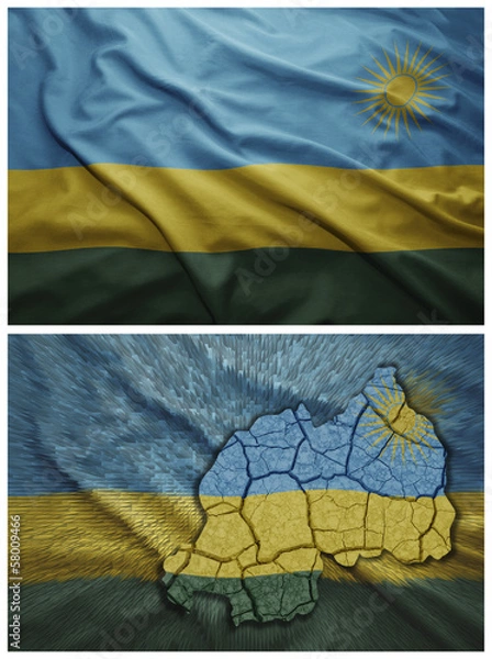 Fototapeta Rwanda flag and map collage
