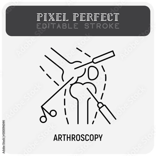 Fototapeta Arthroscopy, surgical procedure for knee joint arthritis. Thin line icon. Pixel perfect, editable stroke. Vector illustration.