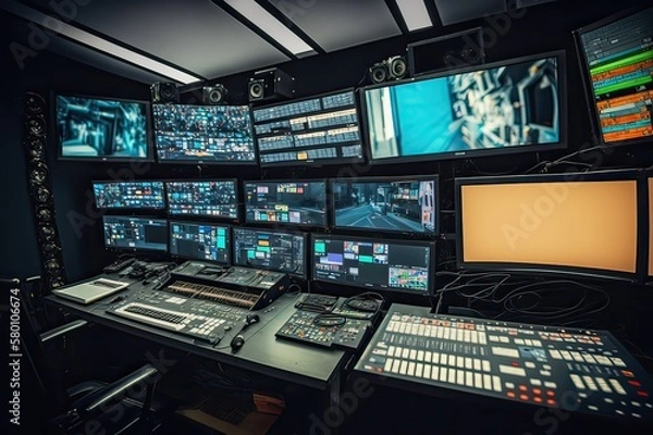 Fototapeta TV/Video Control Room. Photo generative AI