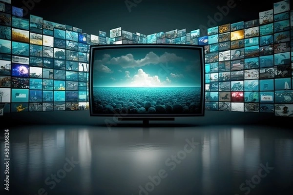 Fototapeta Smart TV Digital Media Wall with Digital Media Concepts. Photo generative AI