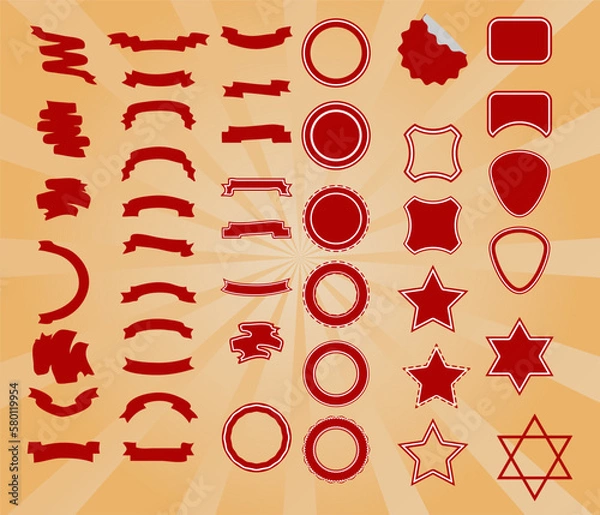 Fototapeta Set of ribbons and frame, badge, label. Vector templates for your design set of ribbons and frame, badge, label. Vector templates for your design