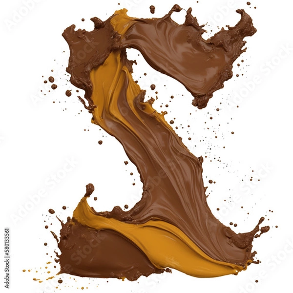 Fototapeta Illustration of melted and splashed chocolate milk, coffee, caramel elements. pouring flowing chocolate. Transparent PNG is available. generative AI.