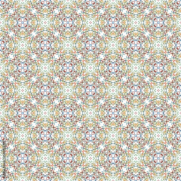 Fototapeta Abstract geometrical pattern with hand drawn decorative elements. Print with ethnic, folk, traditional motifs. Graphic vector illustration.