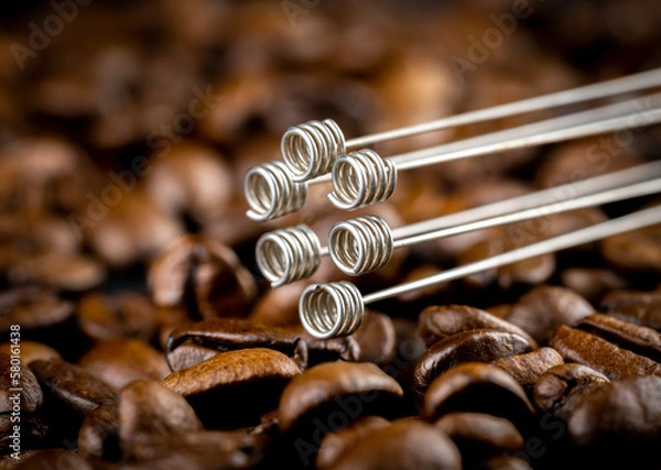 Obraz WDT coffee tool with  shiny finish. Barista tool for properly distribute ground coffee in the porta filter.
