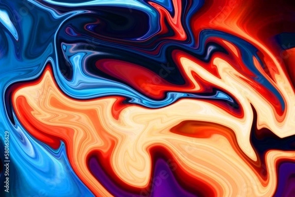 Fototapeta Abstract red blue and yellow gradient wave liquid background. Neon light curved lines and geometric shape with colorful graphic design.
