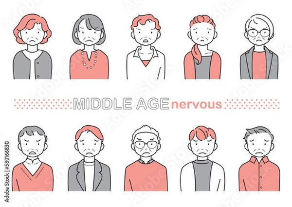 Fototapeta 怒る・困る・ナーバスな中年男女　上半身セット