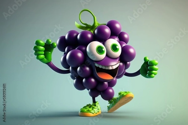 Fototapeta Funny grape cartoon character. Generative AI.