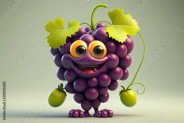 Fototapeta Funny grape cartoon character. Generative AI.