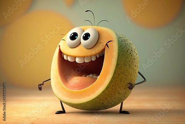Fototapeta Funny Honeydew melon cartoon character. Generative AI.