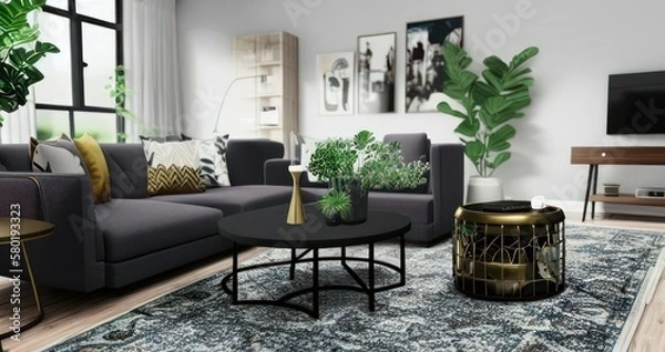 Fototapeta modern living room with coffee table interior design architecture - generative art