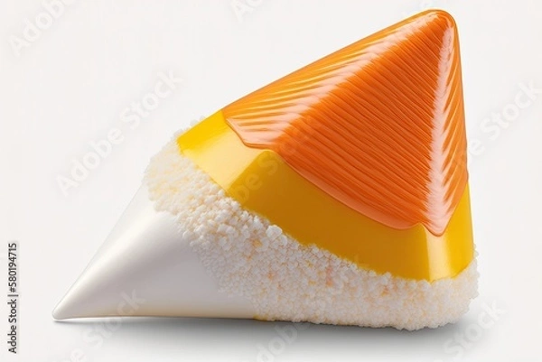 Fototapeta On a white background, a single candy corn. Commonly distributed on October 31 as a treat. Generative AI
