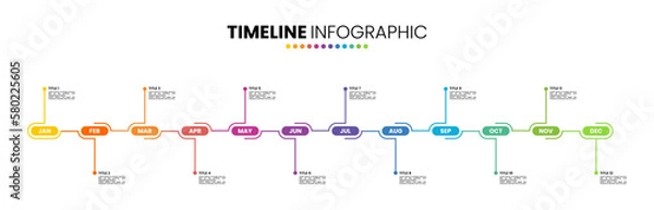 Fototapeta Timeline calendar infographic template 12 months, 1 year. Presentation elements with 12 options or steps.
