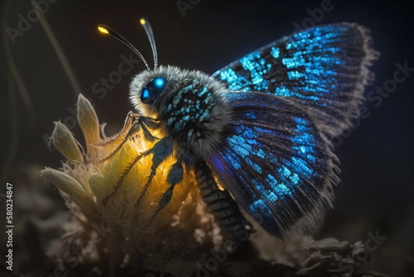 Fototapeta Mystical glowing moth or butterfly in a magical nature. Isolated on blurred background. Stunning animals in nature travel or wildlife photography made with Generative AI