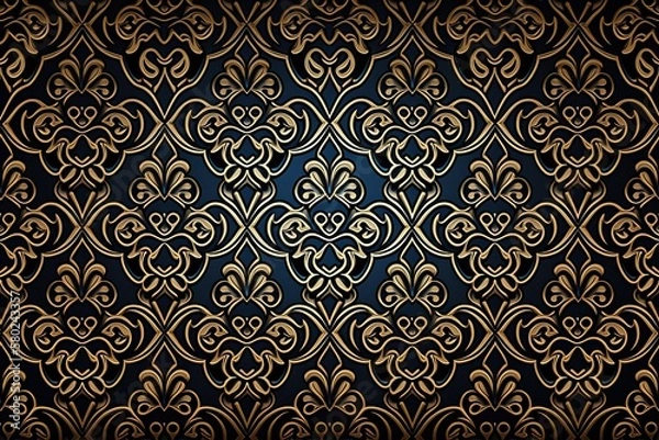 Fototapeta Luxury vintage background, seamless pattern, blue color (Ai generated)