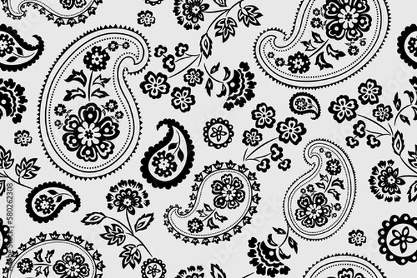 Fototapeta Black and white vector paisley seamless pattern