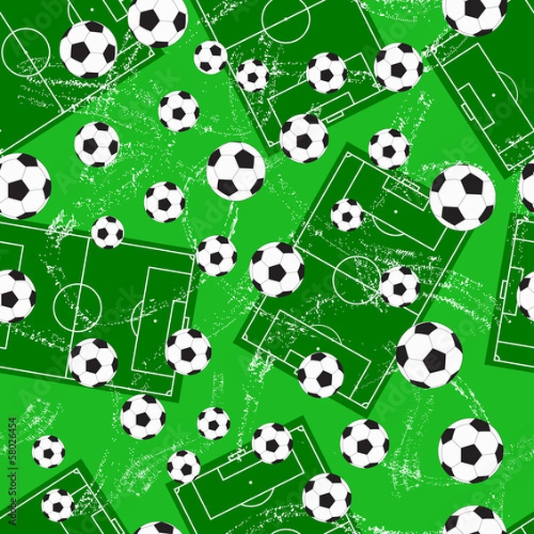 Fototapeta Grunge seamless background with football gate and soccer ball.