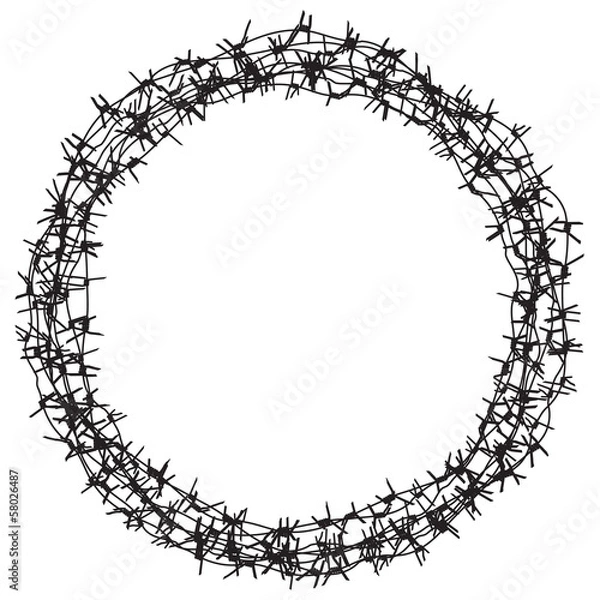 Fototapeta Barbed wire , black and white round border, frame