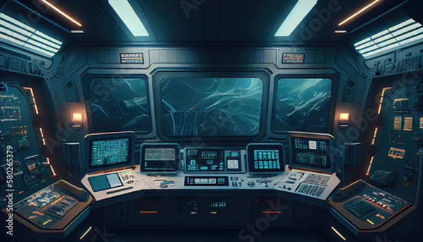 Fototapeta Astronaut computer room, computer desk, desk designed for gamers. Built for Creativity: Business Room for Gaming and Streaming Generative AI