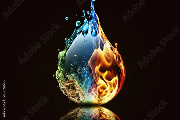 Fototapeta copy space, drop of the elements, fire, water, earth, air, Generative AI
