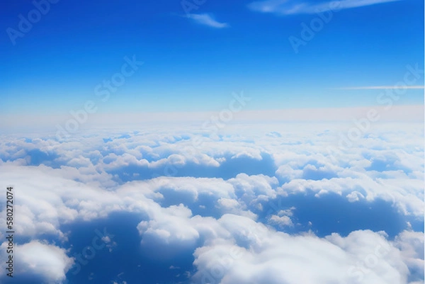 Fototapeta View of the sky above clouds over the earth deep blue sky with white clouds. Generative Ai