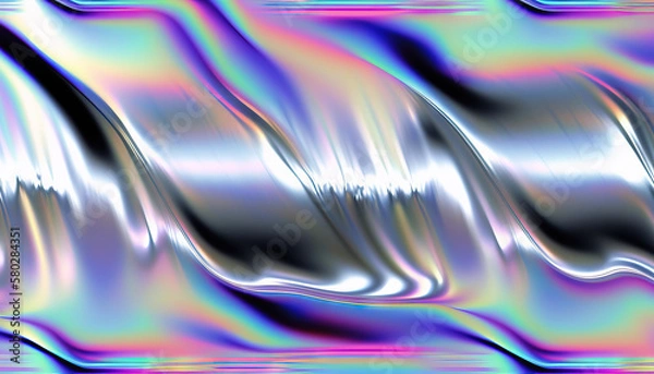 Fototapeta Seamless trendy iridescent rainbow foil texture. Soft holographic pastel unicorn marble background pattern. Modern pearlescent blurry abstract swirl illustration. Generative AI