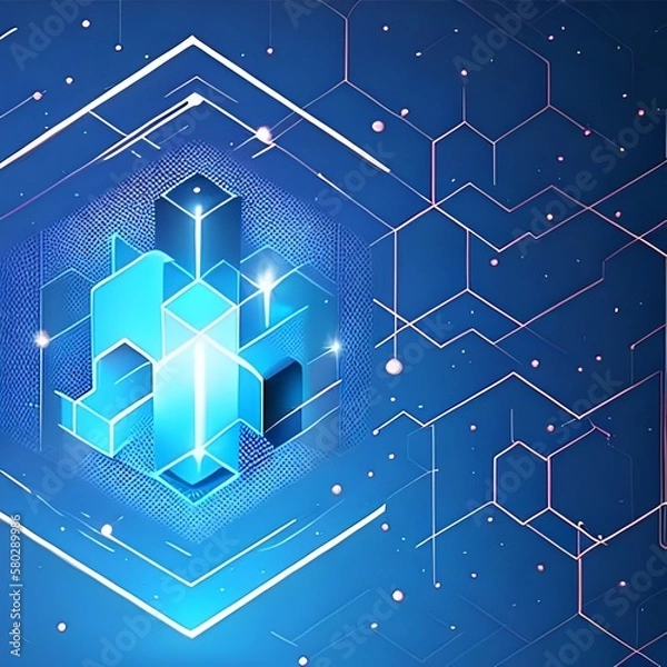 Fototapeta Cube technology, polygonal connections,abstract blue background