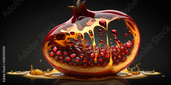Fototapeta Abstract pomegranate liquid art on a black background. Effect of amber. Texture, background, abstraction, painting. Generative AI.