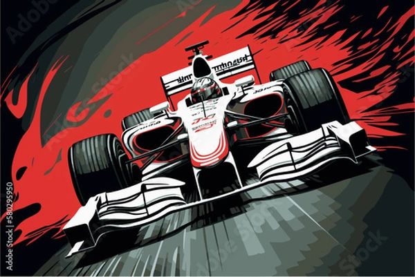 Obraz Formula one racer. Vector art of fast racing car. F1 driver competing at high speed. Isolated concept art of automobile race on circuit. Championship for the win. Grand winner in his vehicle poster.
