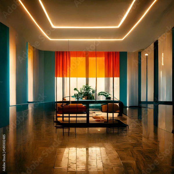 Obraz Modern calming interior design natural light AI generated