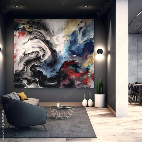 Obraz Modern interior design with artwork canvas on wall AI generated