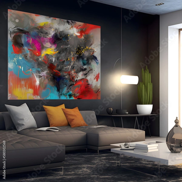 Obraz Modern interior design with artwork canvas on wall AI generated