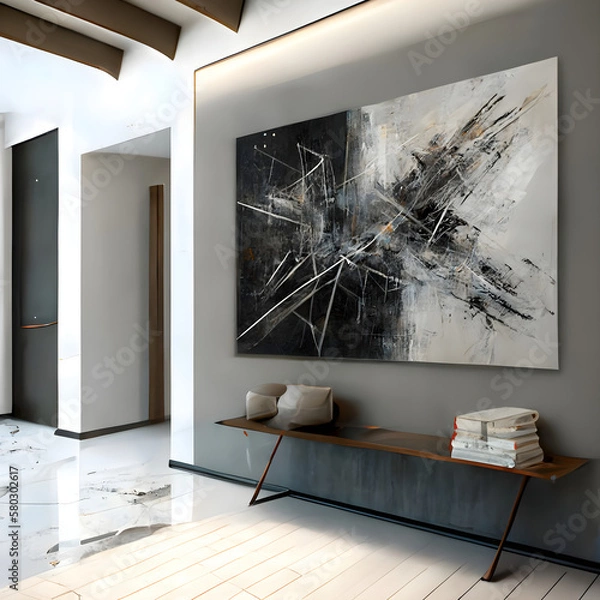 Obraz Modern interior design with artwork canvas on wall AI generated