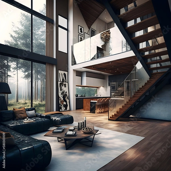 Obraz Modern interior design calm forest and seaside AI generated