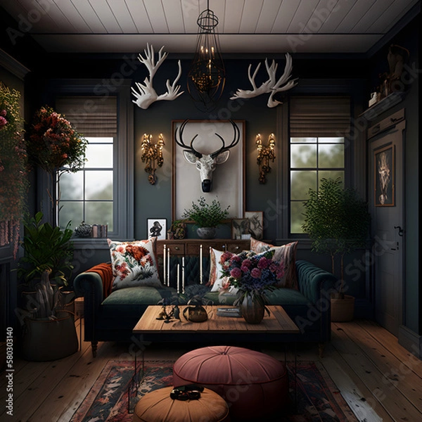 Obraz Modern interior design calm forest and seaside AI generated