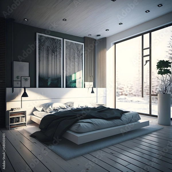 Obraz Modern style interior bedroom AI generated