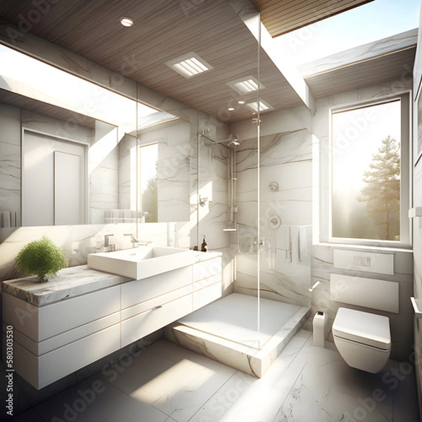Obraz Modern interior design bathroom AI generated