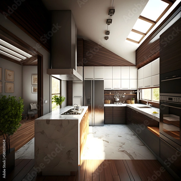 Obraz Modern interior kitchen design natural light AI generated