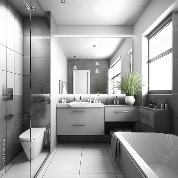 Obraz Modern interior design bathroom AI generated